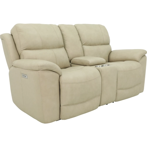 Kaden Power Reclining Console Loveseat with Power Headrest & Lumbar in Off-White Top-Grain Leather
